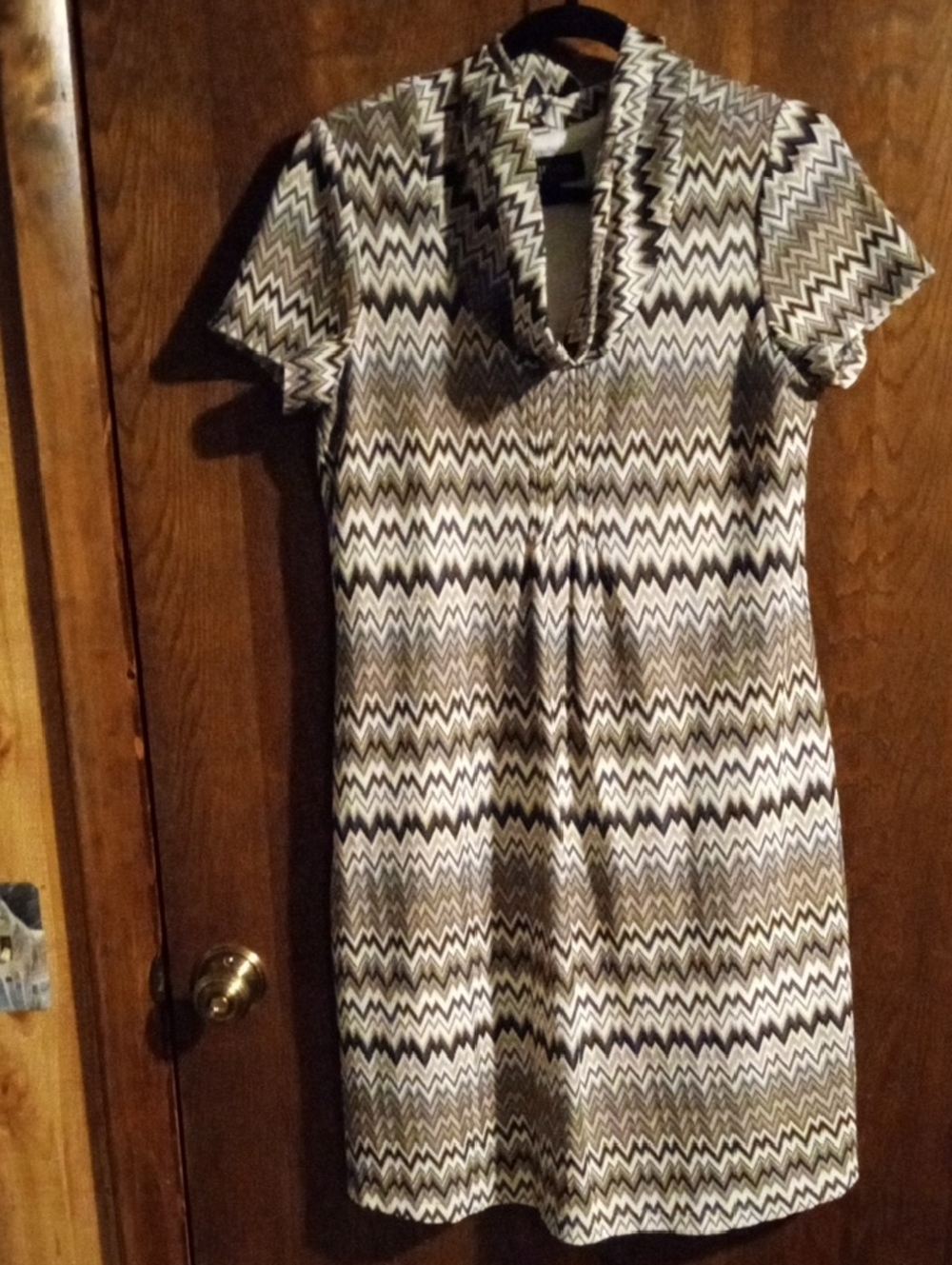 Perceptions Mini Dress in Cream, Gray, and Taupe Chevron